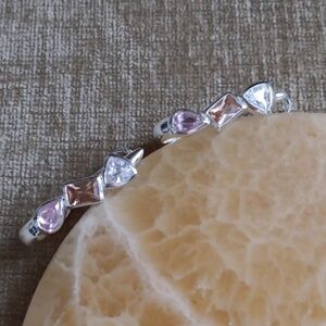 Silver Tone Clear, Gold and Pink Gemstone Leverback Earrings